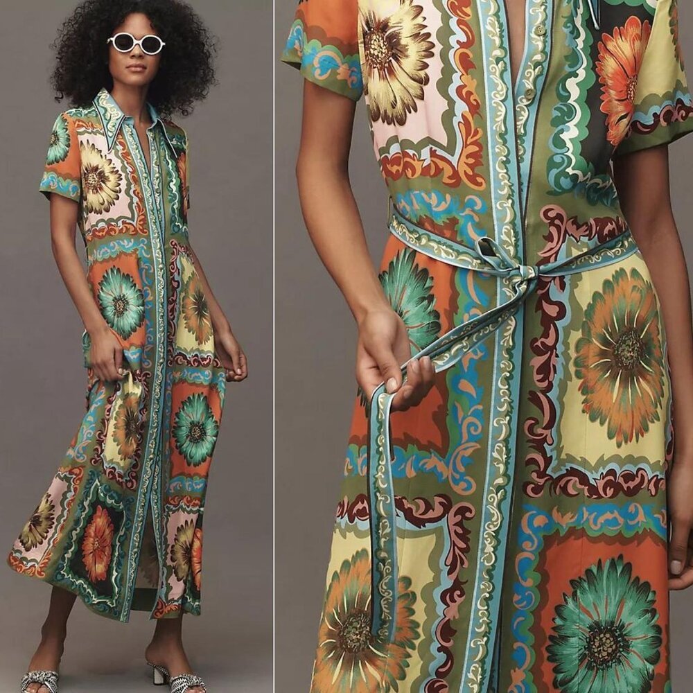 Alemais Disco Daisy Green Yellow Floral Belted Maxi Shirtdress Size AU 8 US 4 - Picture 16 of 16